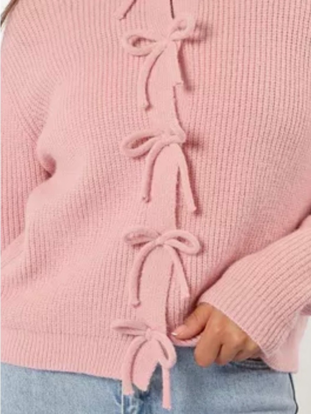 Petal & Pup Light Pink Bow-Trim Crewneck Sweater